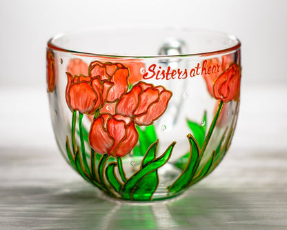 Handmade Coral Tulips Coffee Mug