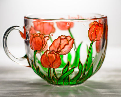 Handmade Coral Tulips Coffee Mug
