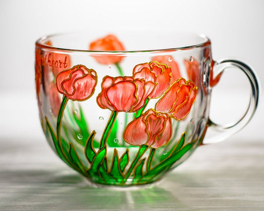 Handmade Coral Tulips Coffee Mug