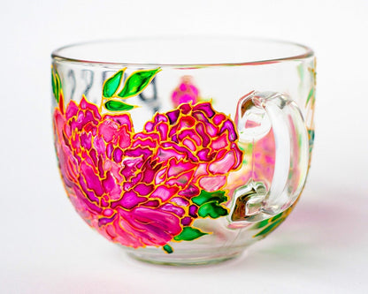 Hand Painted Pink Peony Mug