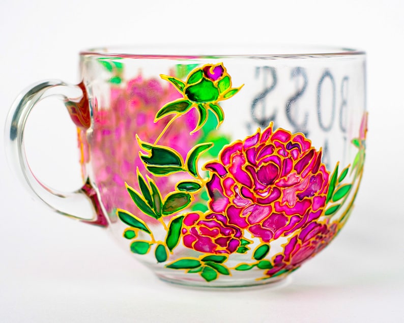 Hand Painted Pink Peony Mug
