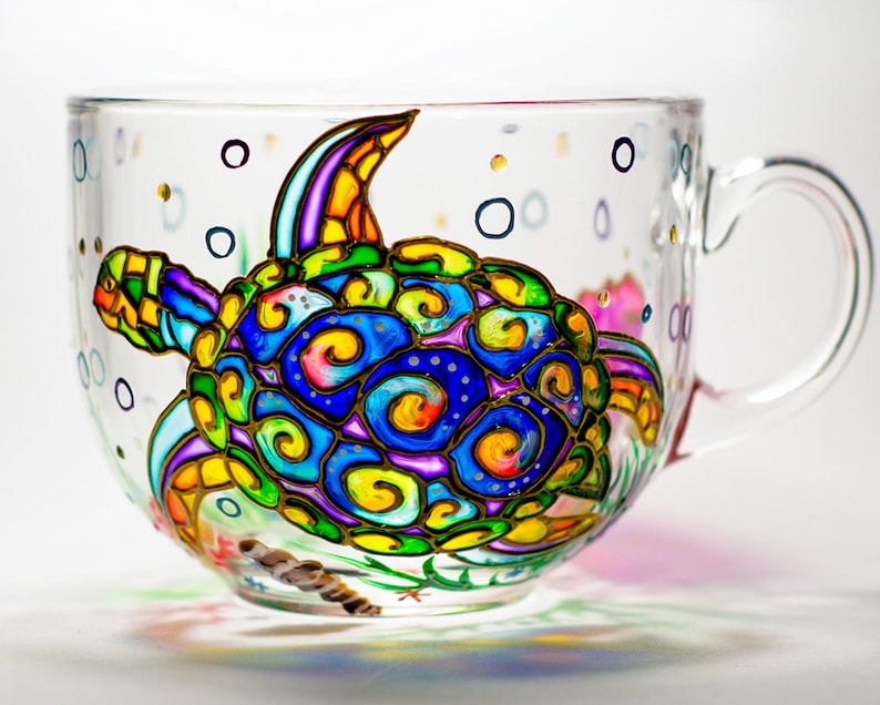Hand Painted Turtle Mug:Coffee Cup, 17 oz