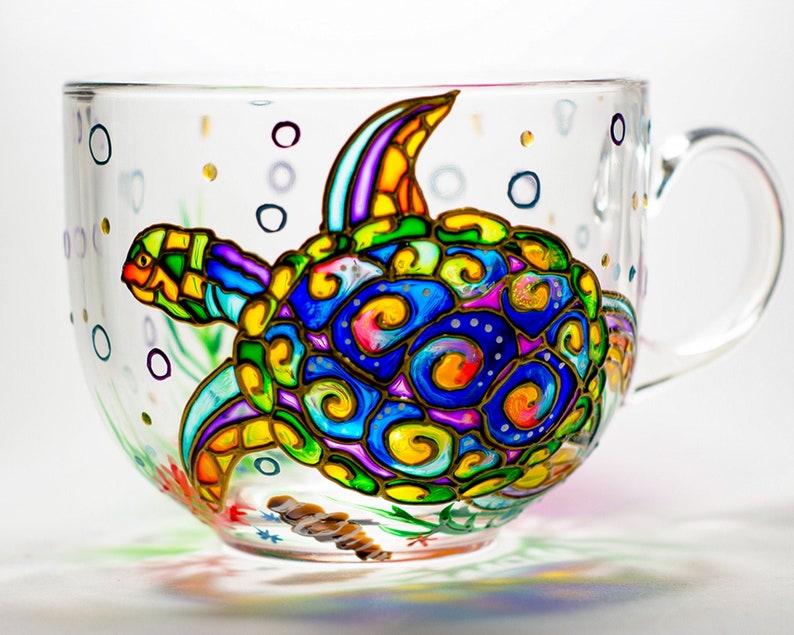 Hand Painted Turtle Mug:Coffee Cup, 17 oz