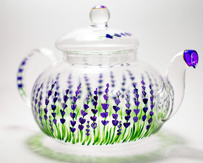 Lavender Teapot Rustic Hand painted Glass Teapot with Infuser Tea Party Favors