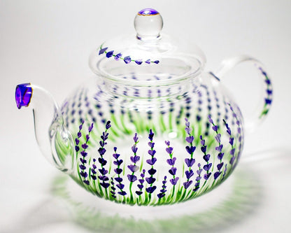 Lavender Teapot Rustic Hand painted Glass Teapot with Infuser Tea Party Favors