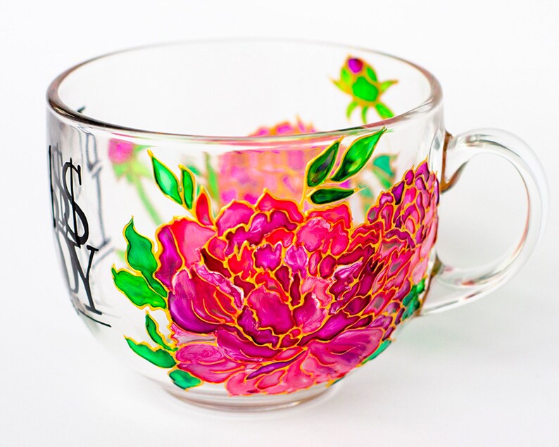 Hand Painted Pink Peony Mug