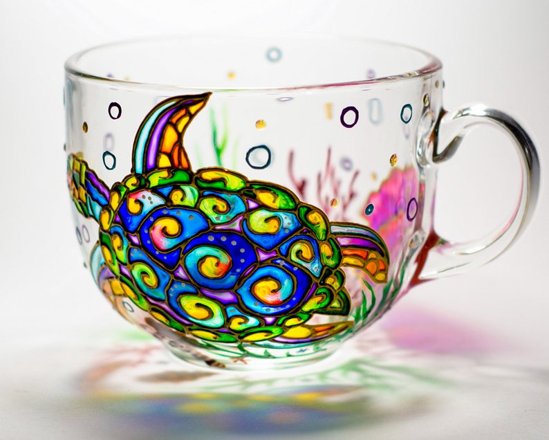 Hand Painted Turtle Mug:Coffee Cup, 17 oz