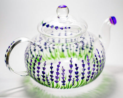Lavender Teapot Rustic Hand painted Glass Teapot with Infuser Tea Party Favors