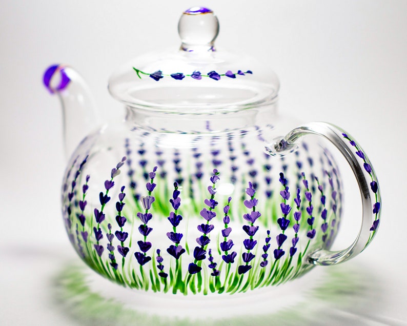 Lavender Teapot Rustic Hand painted Glass Teapot with Infuser Tea Party Favors