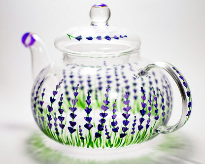 Lavender Teapot Rustic Hand painted Glass Teapot with Infuser Tea Party Favors