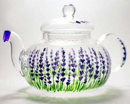 Lavender Teapot Rustic Hand painted Glass Teapot with Infuser Tea Party Favors