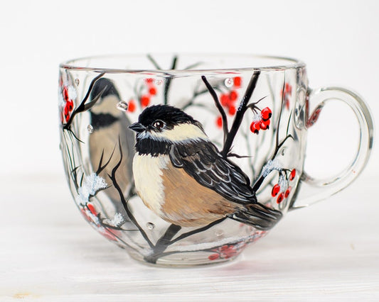 Chickadee Coffee Mug,  Farmhouse Christmas Gifts, Holiday Winter Mug