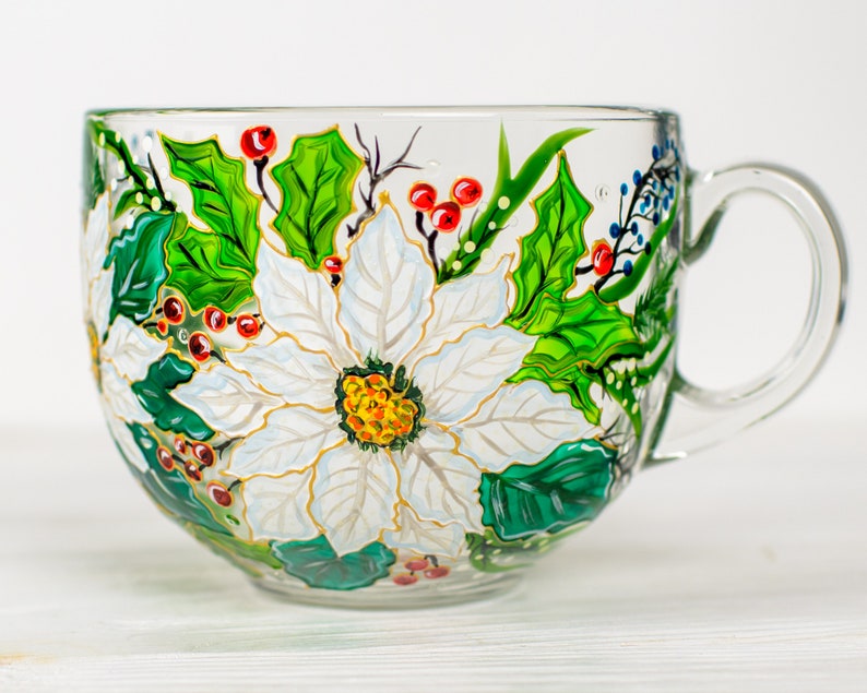 Hand Painted Poinsettia Christmas Mug