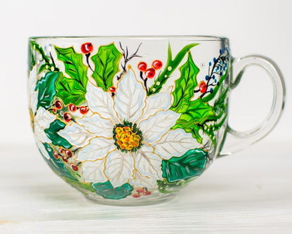 Hand Painted Poinsettia Christmas Mug