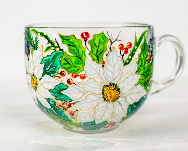 Hand Painted Poinsettia Christmas Mug