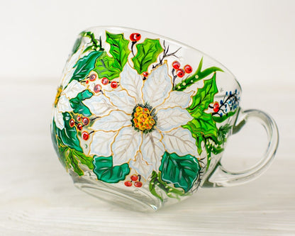 Hand Painted Poinsettia Christmas Mug