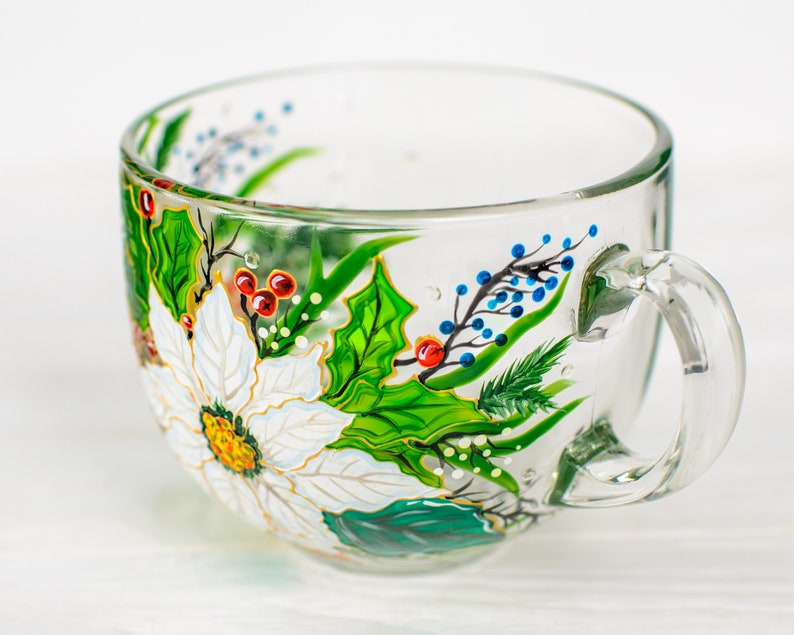 Hand Painted Poinsettia Christmas Mug