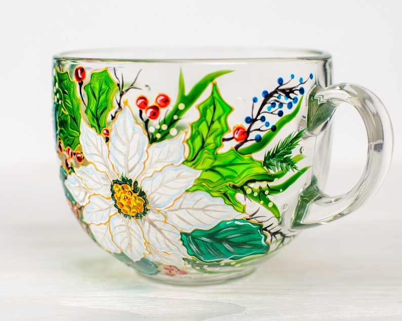 Hand Painted Poinsettia Christmas Mug
