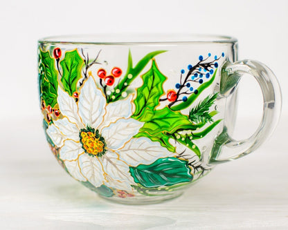 Hand Painted Poinsettia Christmas Mug