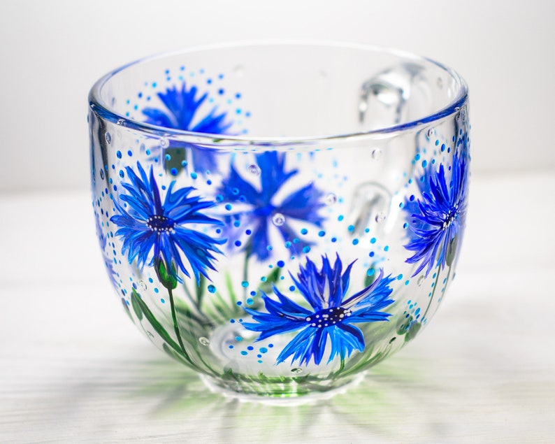 Hand Painted Cornflower Coffee Mug: Blue Wildflower Design