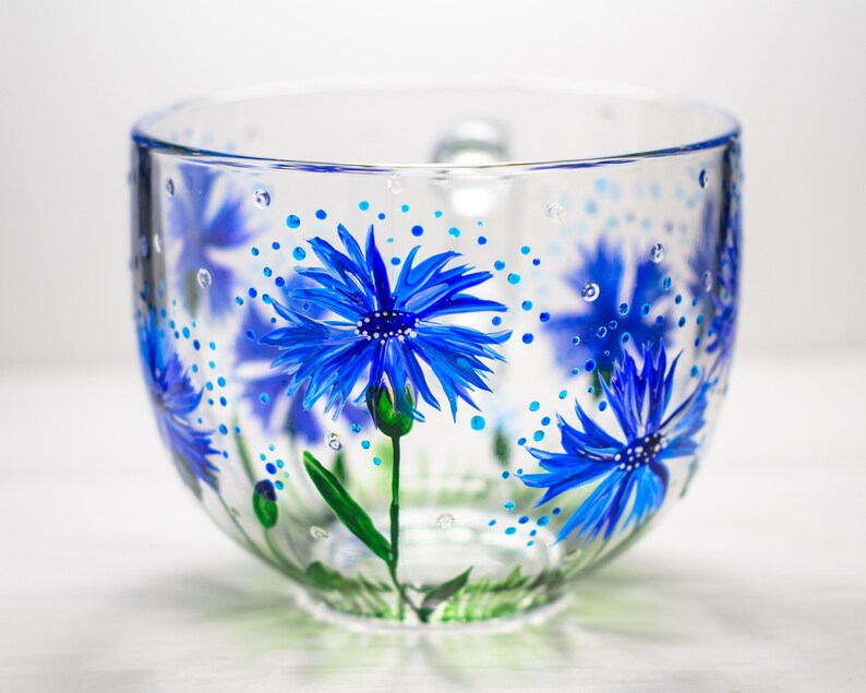 Hand Painted Cornflower Coffee Mug: Blue Wildflower Design