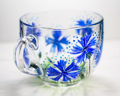 Hand Painted Cornflower Coffee Mug: Blue Wildflower Design