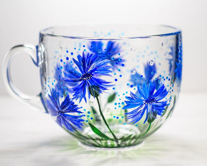 Hand Painted Cornflower Coffee Mug: Blue Wildflower Design