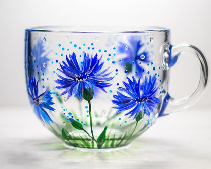 Hand Painted Cornflower Coffee Mug: Blue Wildflower Design