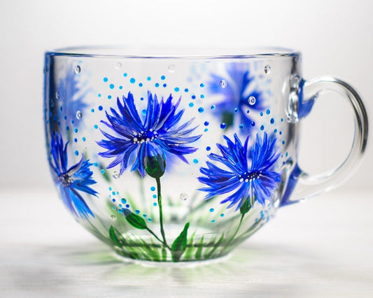 Hand Painted Cornflower Coffee Mug: Blue Wildflower Design