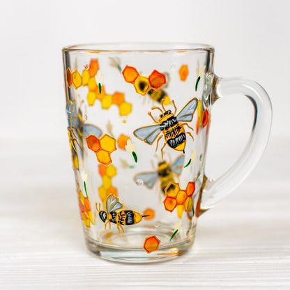 Bee Coffee Mug with Honeycomb Hand Painted, Christmas Gift Grandma