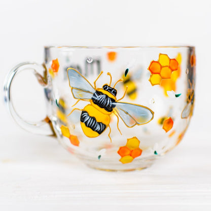 Bee Coffee Mug with Honeycomb Hand Painted, Christmas Gift Grandma
