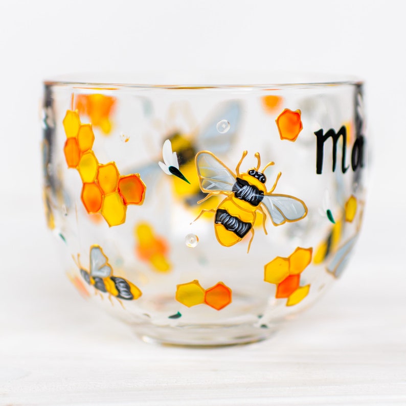 Bee Coffee Mug with Honeycomb Hand Painted, Christmas Gift Grandma