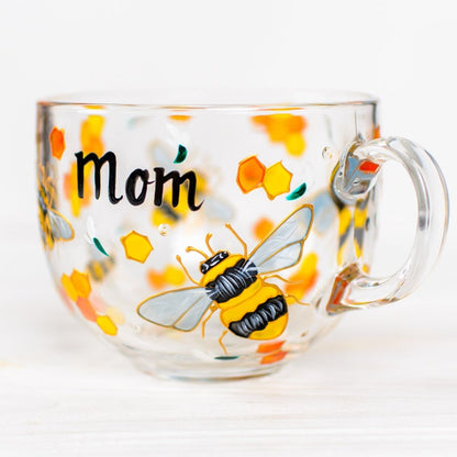 Bee Coffee Mug with Honeycomb Hand Painted, Christmas Gift Grandma