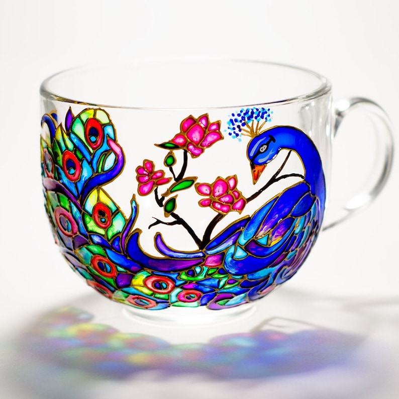 Hand Painted Peacock Mug, Bird Decor