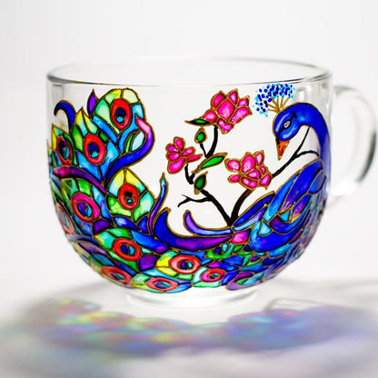 Hand Painted Peacock Mug, Bird Decor