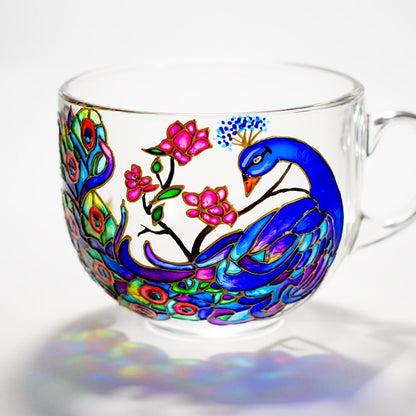 Hand Painted Peacock Mug, Bird Decor
