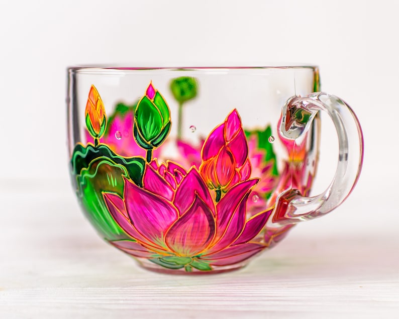 Hand Painted Lotus Coffee Mug, July Birth Flower