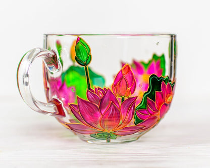 Hand Painted Lotus Coffee Mug, July Birth Flower