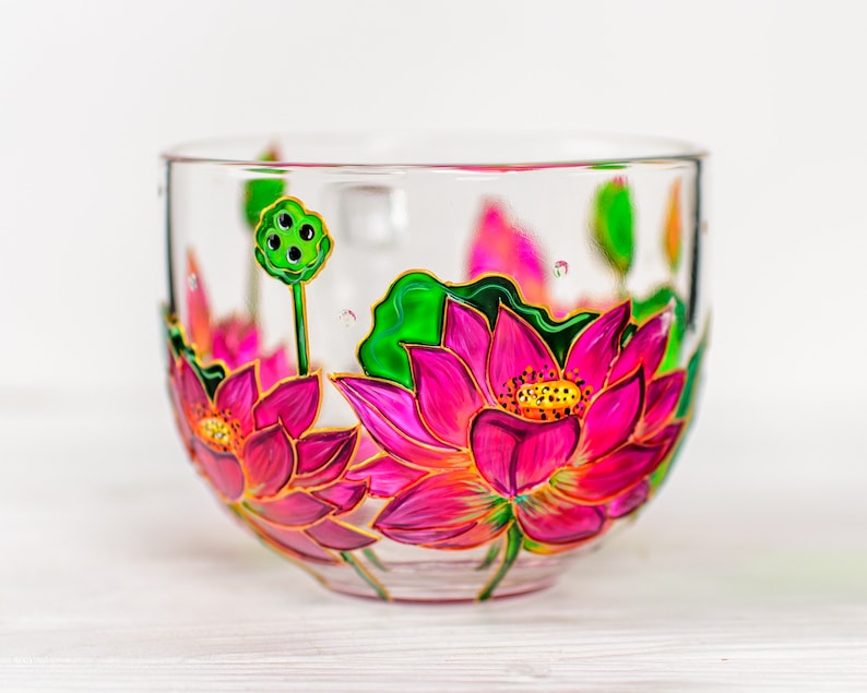 Hand Painted Lotus Coffee Mug, July Birth Flower