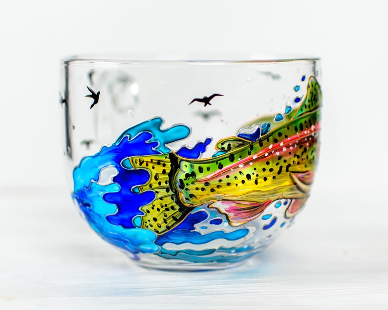 Fish Coffee Mug Handmade, Fishing gifts for Men Hand Painted Trout Fish Mug Fisherman Gift