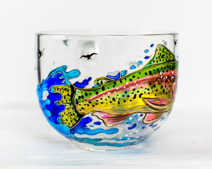 Fish Coffee Mug Handmade, Fishing gifts for Men Hand Painted Trout Fish Mug Fisherman Gift