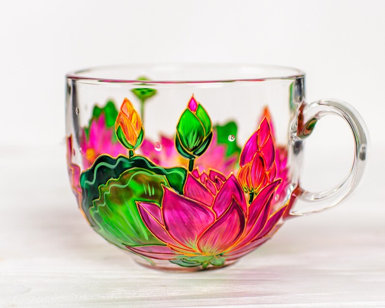 Hand Painted Lotus Coffee Mug, July Birth Flower