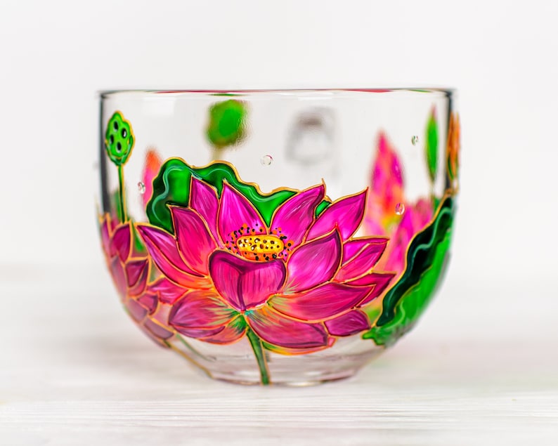 Hand Painted Lotus Coffee Mug, July Birth Flower