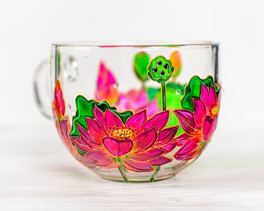 Hand Painted Lotus Coffee Mug, July Birth Flower
