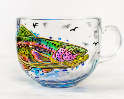 Fish Coffee Mug Handmade, Fishing gifts for Men Hand Painted Trout Fish Mug Fisherman Gift