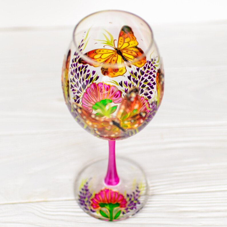 Butterfly Wine Glass: Hand Painted Birthday Gift