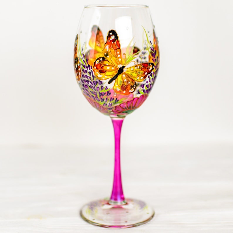 Butterfly Wine Glass: Hand Painted Birthday Gift