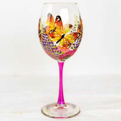 Butterfly Wine Glass: Hand Painted Birthday Gift