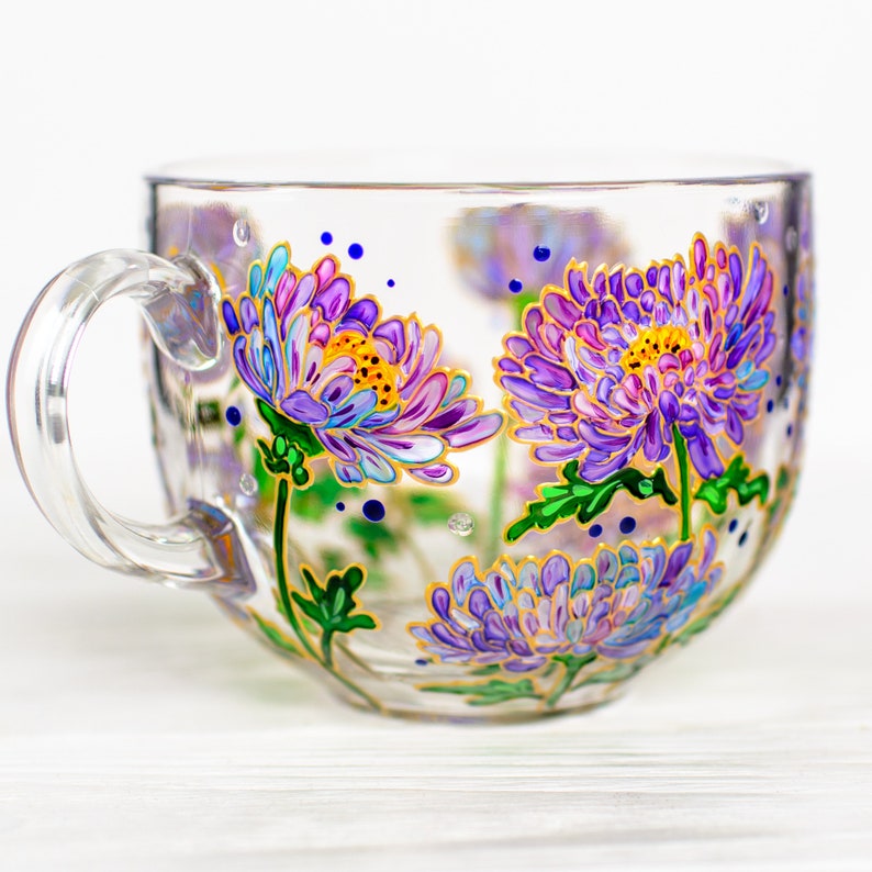 Aster Flower Glass Mug