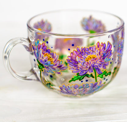 Aster Flower Glass Mug